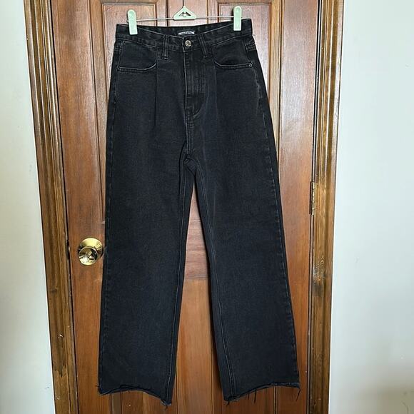 Pretty Little Thing | Black Jeans Frayed Hem Wide Leg Size US 2/ UK 6 - Picture 1 of 16